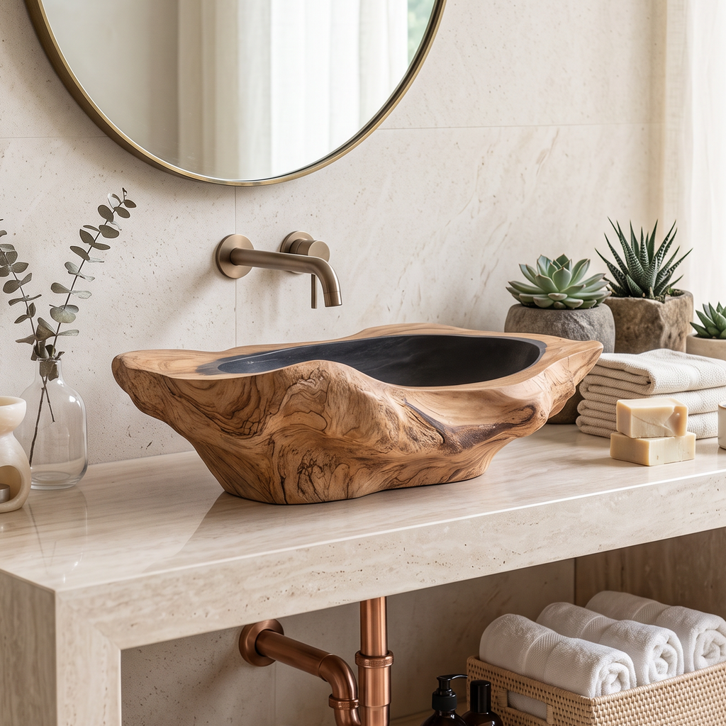 Handcrafted Solid Wood Sink For Bathroom Design Upgrade