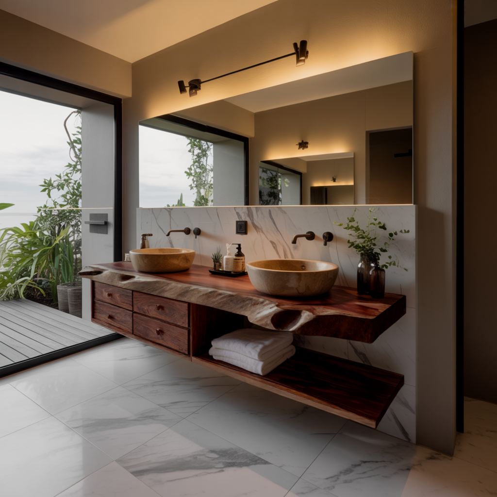 Aurelin Shore Live Edge Floating Bathroom Vanity With Drawers