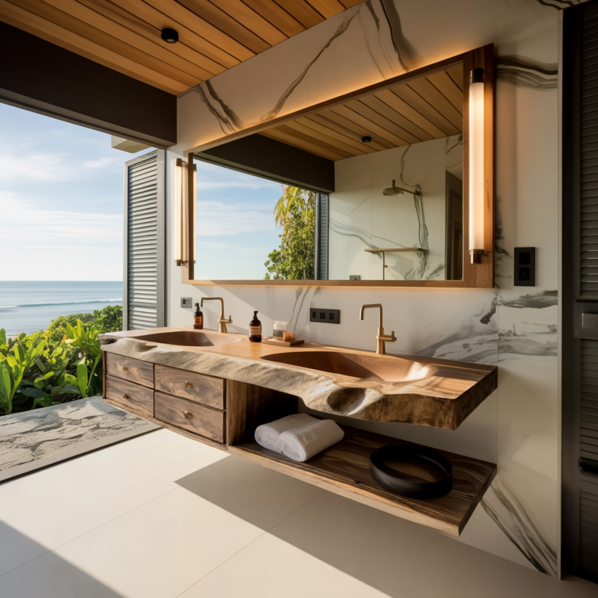 Aurelin Shore Live Edge Floating Bathroom Vanity With Drawers