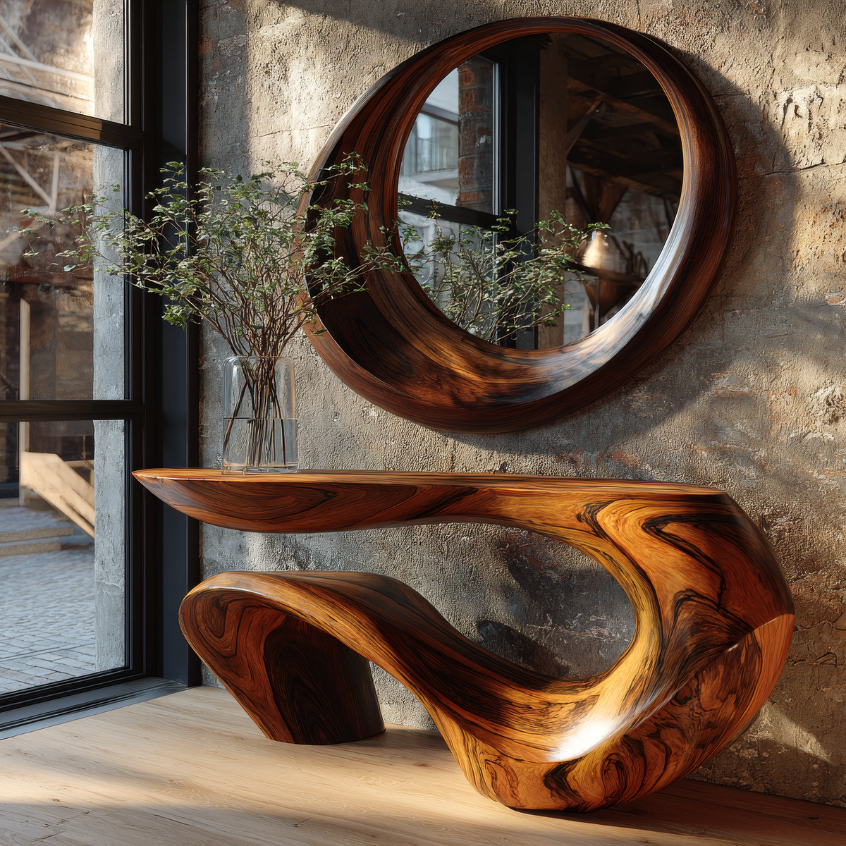 Vaelrith Sculpted Solid Wood Console Table